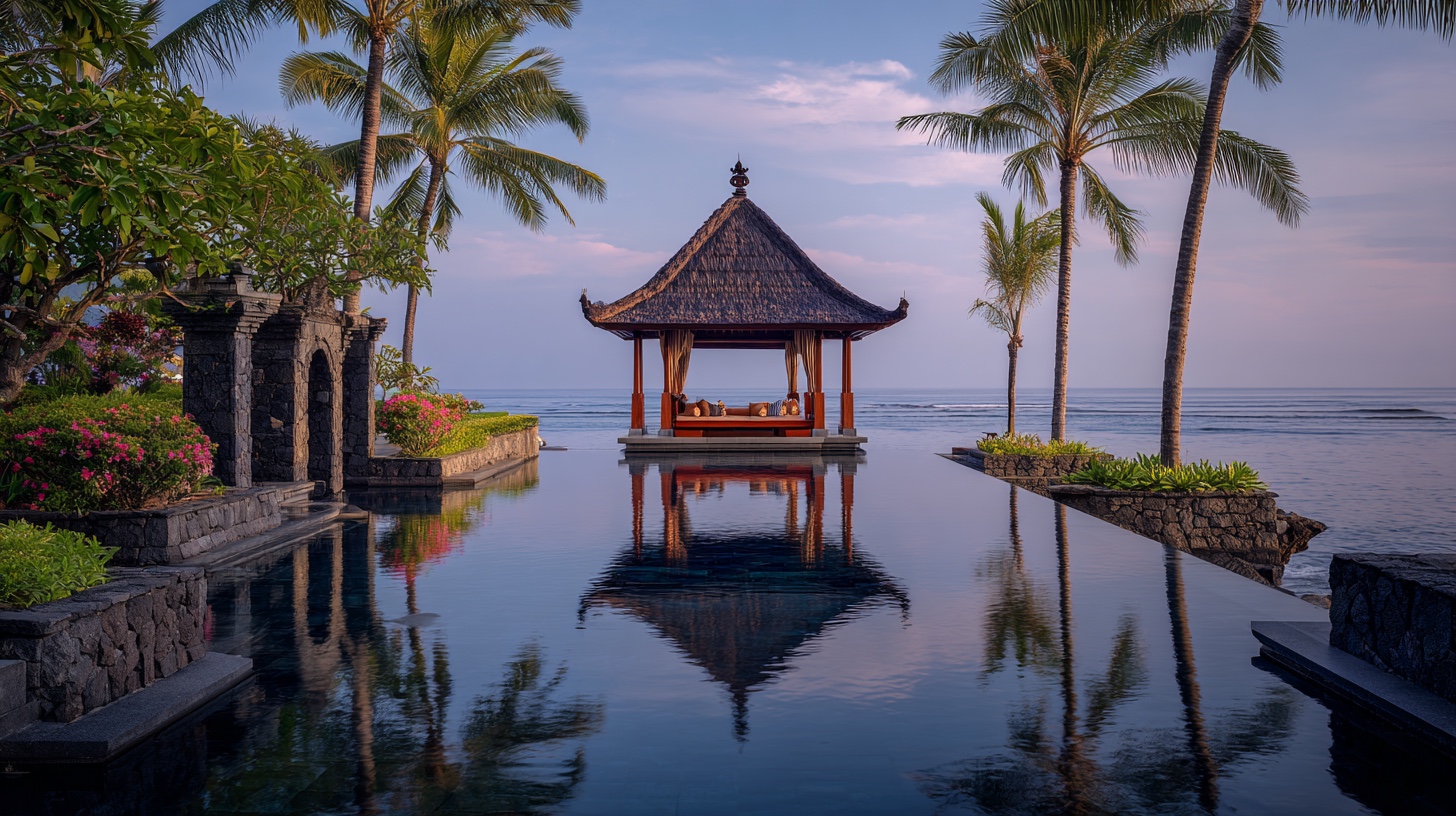 Boutique resort pavilion and infinity pool beside the ocean